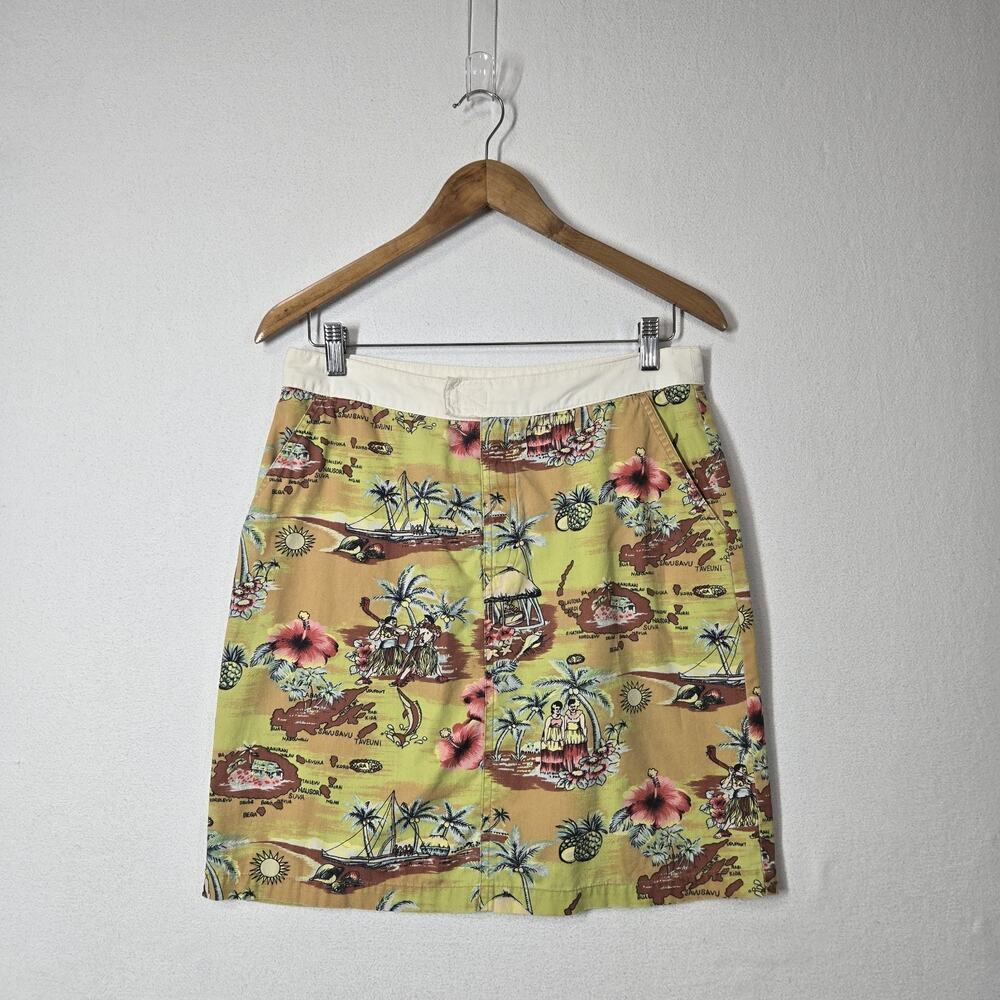 Y2K Old Navy Tropical Hawaiian Map Skirt 8 Yellow Hibiscus Resort